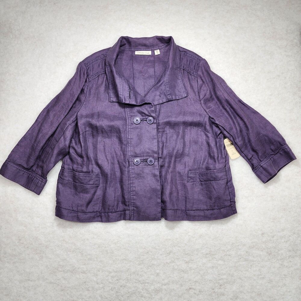 NWT Coldwater Creek Purple Linen Blazer Jacket 3/4 Sleeve Pockets Sz XL Lagen (3